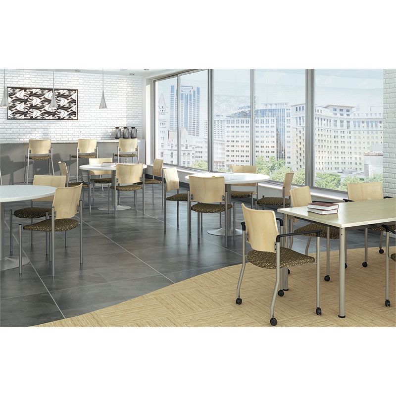 KFI Evolve Guest Chair - Casters - Navy fabric Chocolate Wood Back