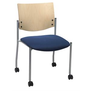 kfi evolve guest chair - casters - navy fabric - natural wood back