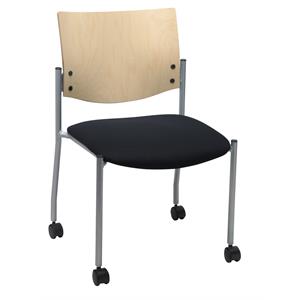 kfi evolve guest chair - casters - black fabric - natural wood back