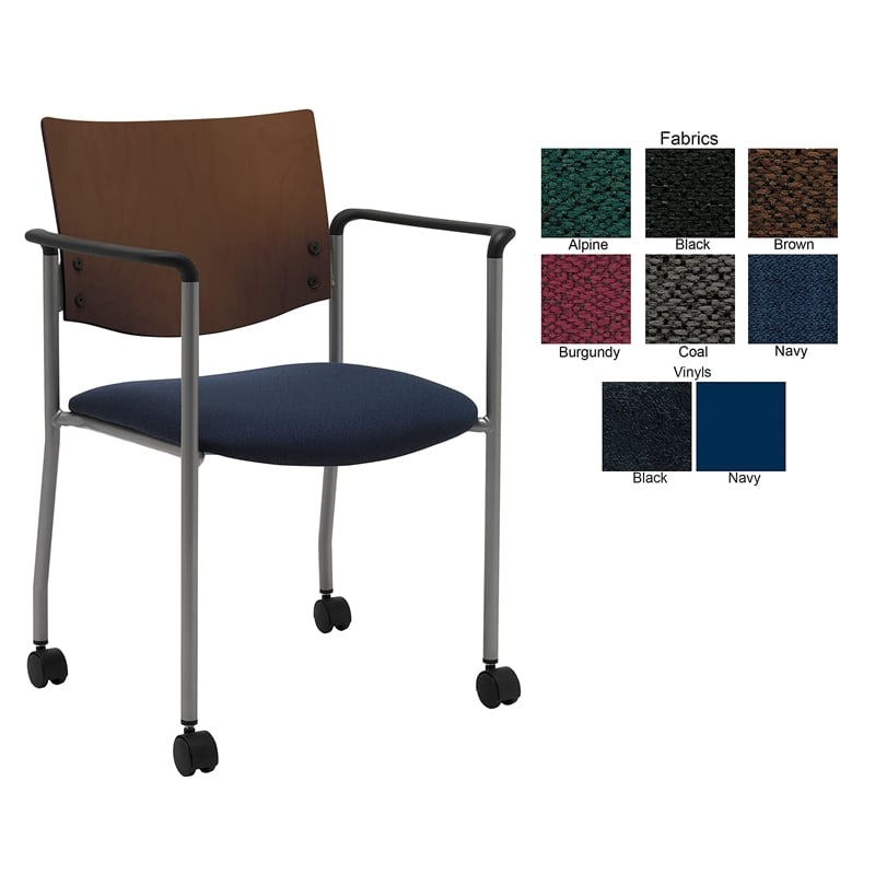 KFI Evolve Guest Chair - Arms - Casters - Black fabric - Chocolate Wood Back