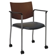 KFI Evolve Guest Chair - Arms - Casters - Black fabric - Chocolate Wood Back
