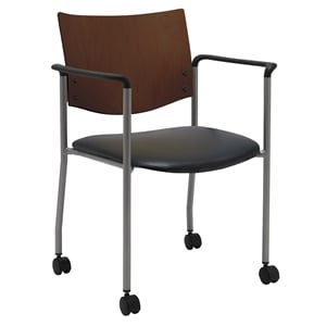 KFI Evolve Guest Chair - Arms - Casters - Black vinyl - Wood Back