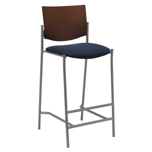KFI Evolve Series-Barstool - Silver Frame - Navy fabric - Chocolate Wood Back