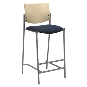 KFI Evolve Series-Barstool - Silver Frame - Navy fabric - Natural Wood Back