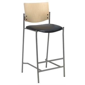 KFI Evolve Series-Barstool - Silver Frame - Black vinyl - Natural Wood Back