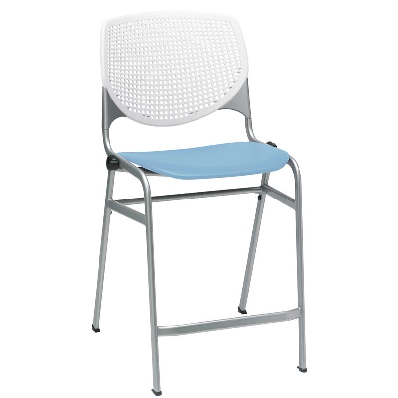 KFI Studios Plastic  KOOL Counter Stool - White Back - Sky Blue Seat