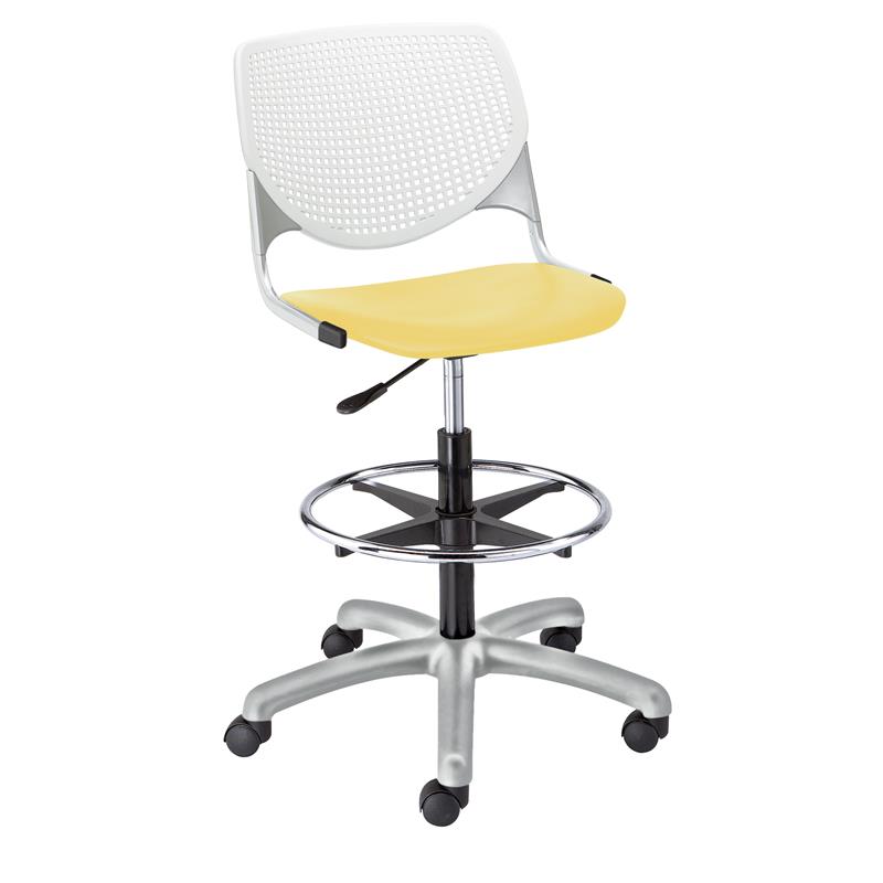 KFI KOOL Drafting Stool - White Back - Yellow Seat