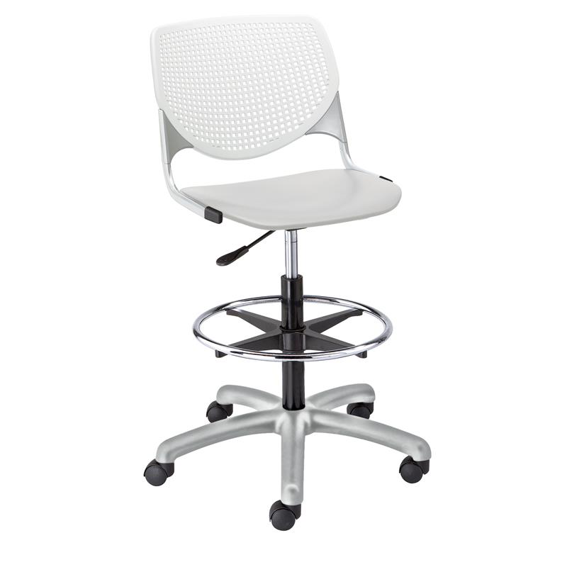 KFI KOOL Drafting Stool - White Back - Light Grey Seat