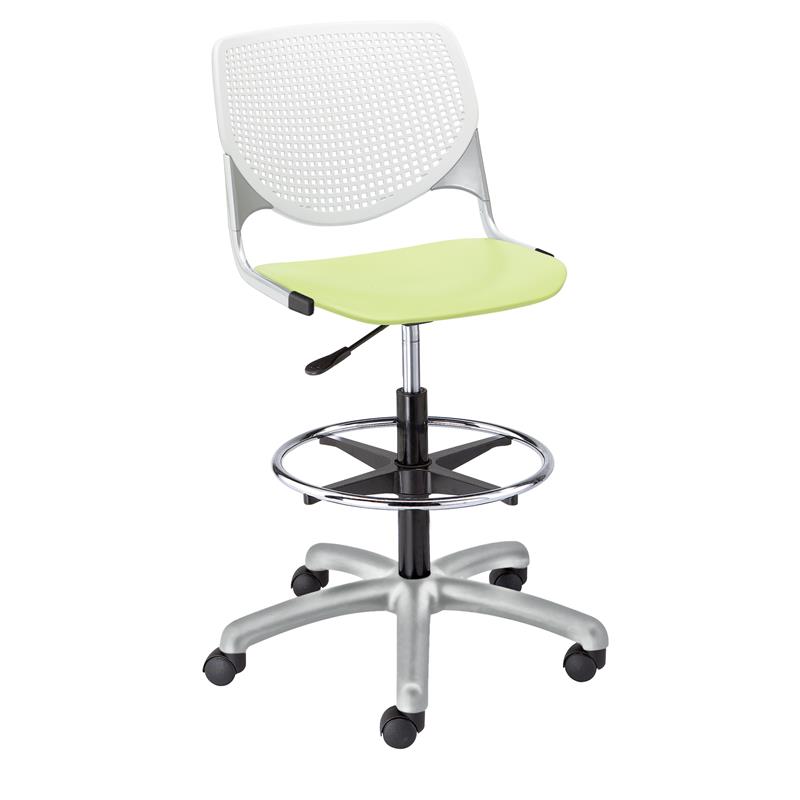 KFI KOOL Drafting Stool - White Back - Lime Green Seat