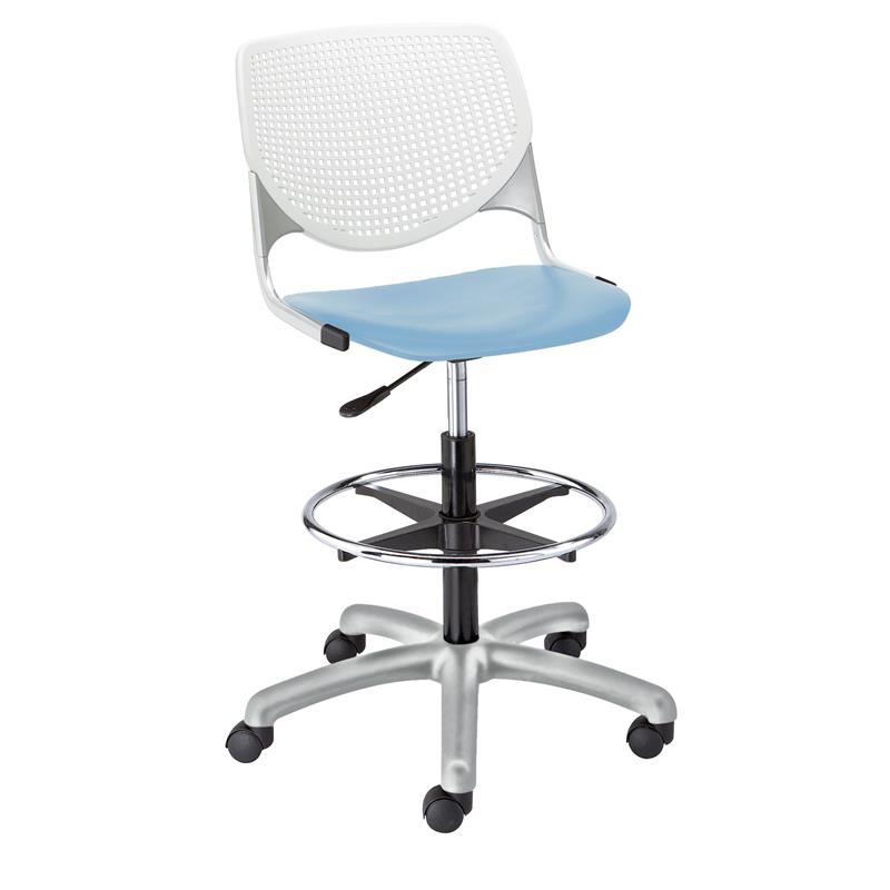 KFI KOOL Drafting Stool - White Back - Sky Blue Seat