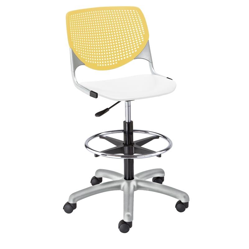 KFI KOOL Drafting Stool - Yellow Back - White Seat
