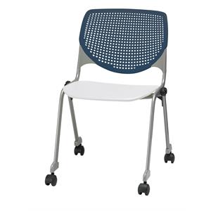 KFI KOOL Stack Chair - Casters - Navy Back - White Seat