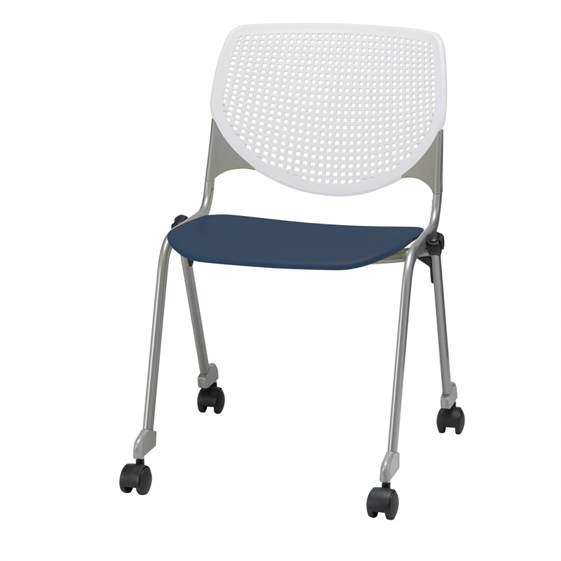 KFI KOOL Stack Chair - Casters - White Back - Navy Seat