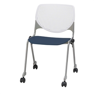 KFI KOOL Stack Chair - Casters - White Back - Navy Seat