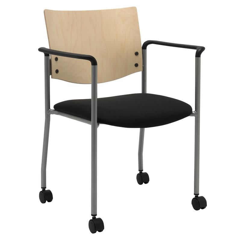 KFI Evolve Guest Chair - Arms - Casters - Black fabric - Natural Fabric