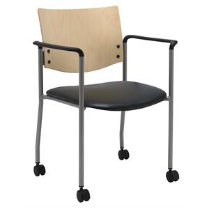 kfi evolve guest chair - arms - casters - black vinyl - natural fabric