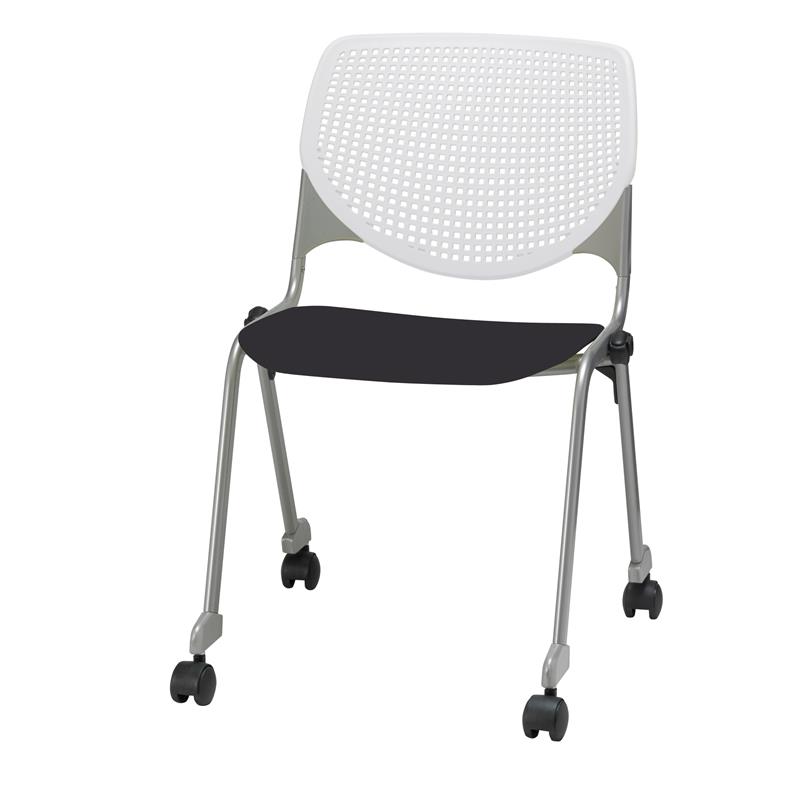 KFI KOOL Stack Chair - Casters - White Back - Black Seat