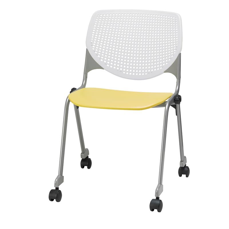 KFI KOOL Stack Chair - Casters - White Back - Yellow Seat