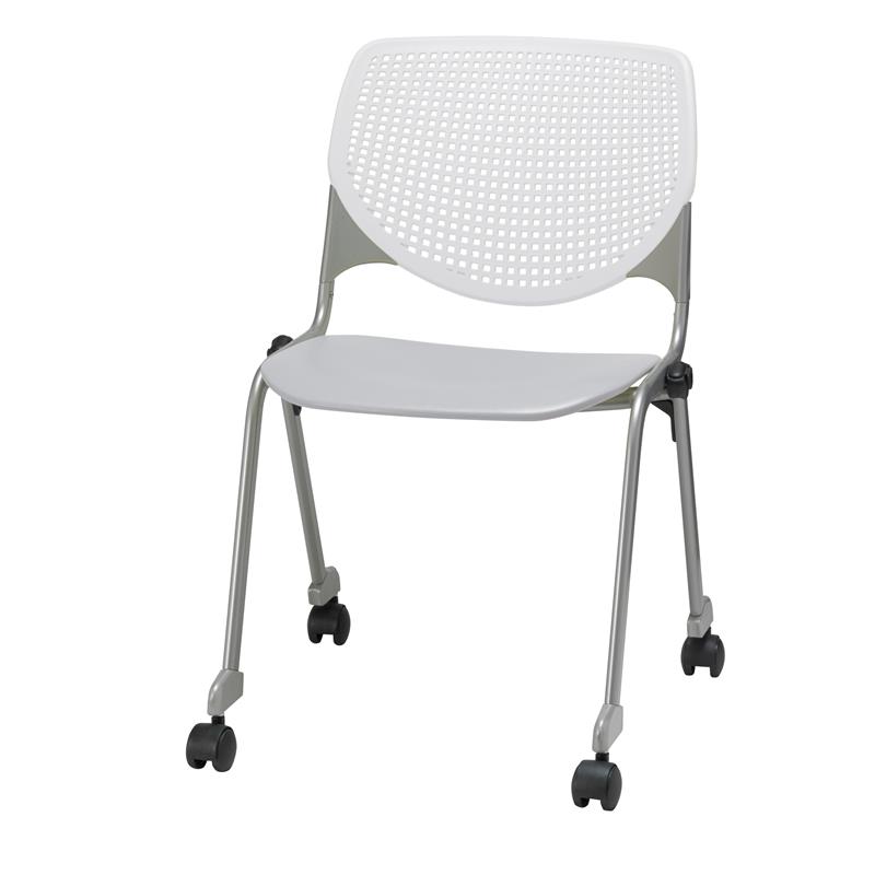 KFI KOOL Stack Chair - Casters - White Back - Light Gray Seat