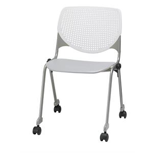 kfi kool stack chair - casters - white back - light gray seat