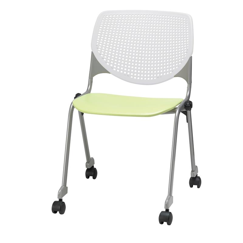 KFI KOOL Stack Chair - Casters - White Back - Lime Green Seat