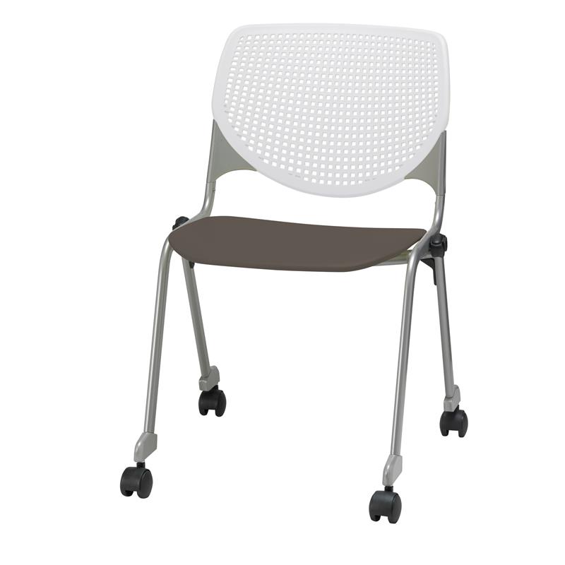 KFI KOOL Stack Chair - Casters - White Back - Brownstone Seat