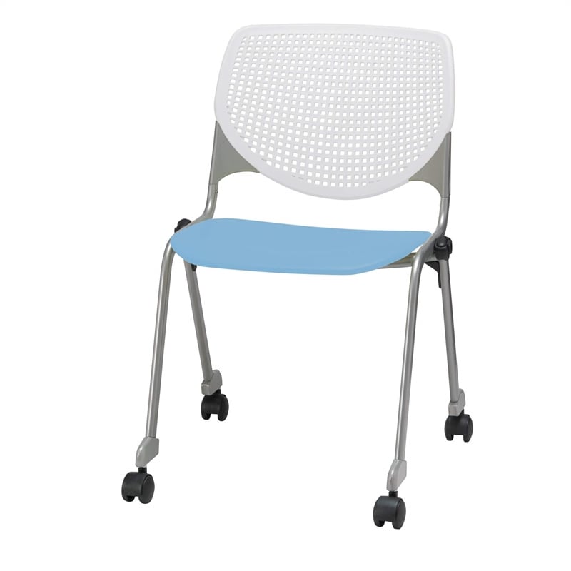 KFI KOOL Stack Chair - Casters - White Back - Sky Blue Seat