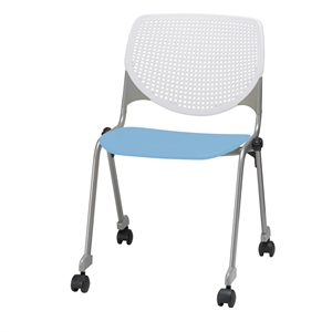 KFI KOOL Stack Chair - Casters - White Back - Sky Blue Seat