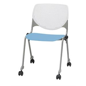 kfi kool stack chair - casters - white back - sky blue seat