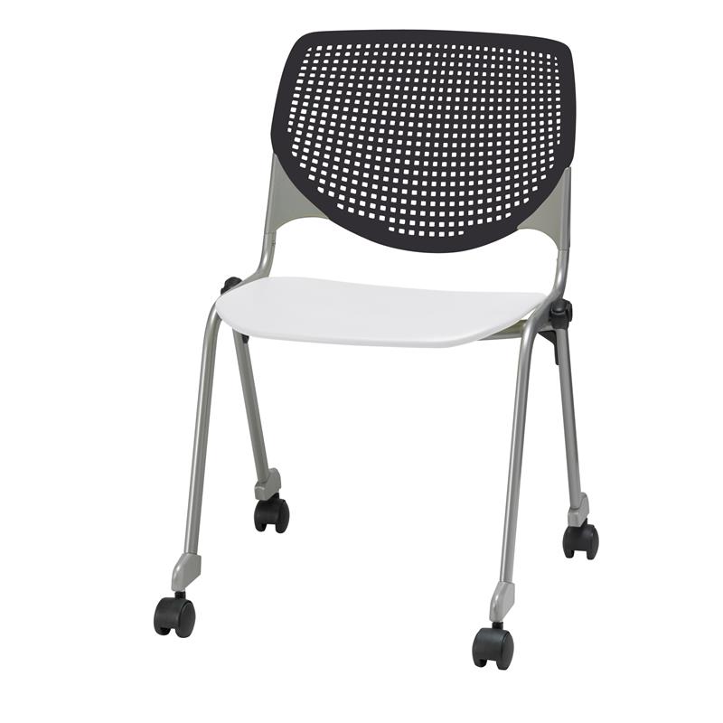 KFI KOOL Stack Chair - Casters - Black Back - White Seat