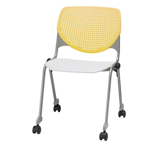 KFI KOOL Stack Chair - Casters - Yellow Back - White Seat