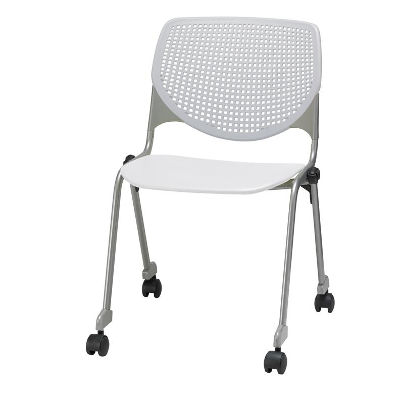 KFI KOOL Stack Chair - Casters - Light Gray Back - White Seat