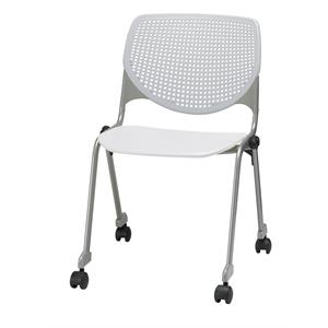 kfi kool stack chair - casters - light gray back - white seat