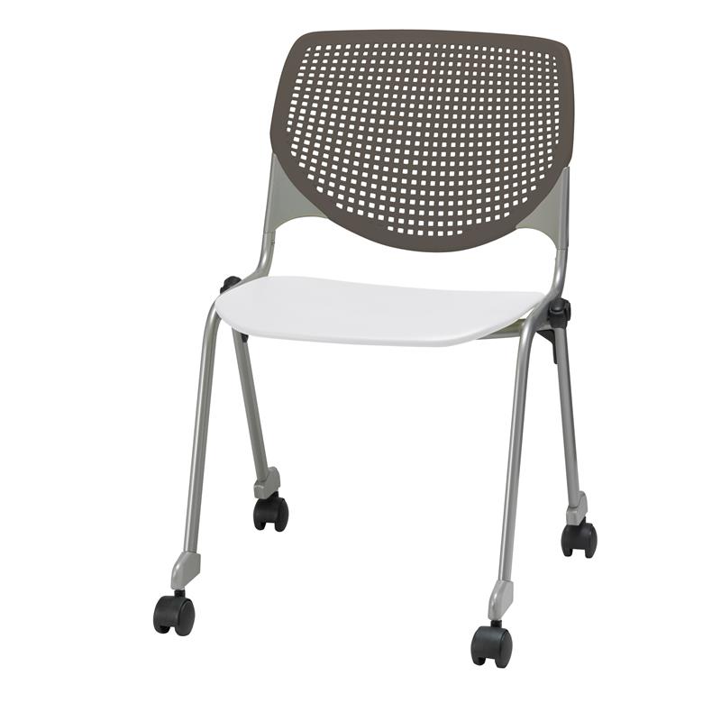 KFI KOOL Stack Chair - Casters - Brownstone Back - White Seat