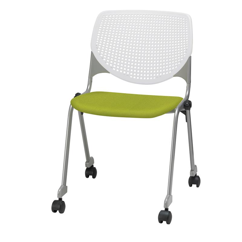 KFI KOOL Stack Chair - Casters - Avocado Fabric Upholstered Seat