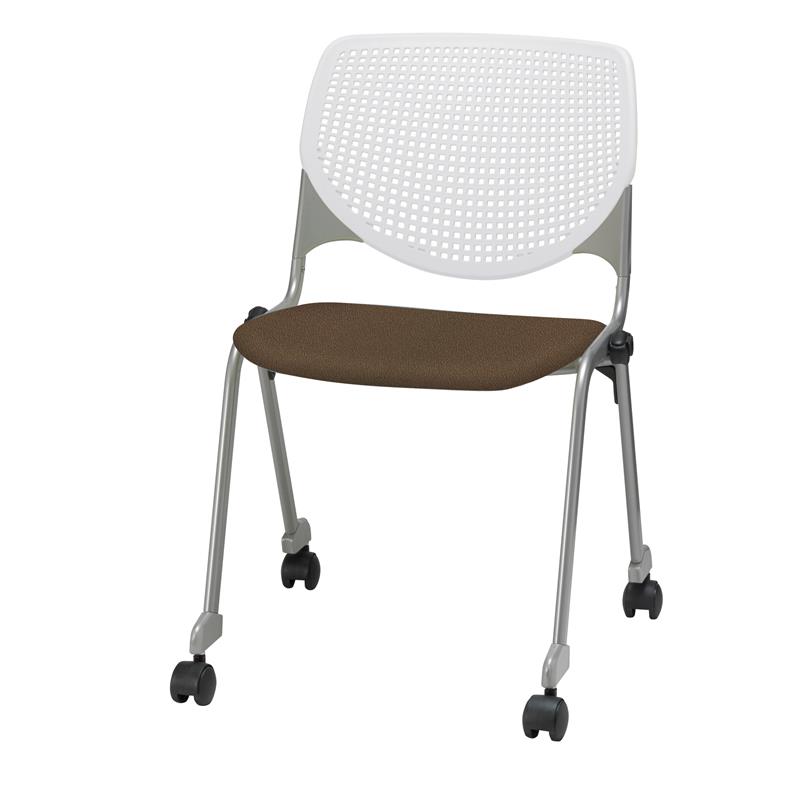 KFI KOOL Stack Chair - Casters - Fudge Fabric Upholstered Seat
