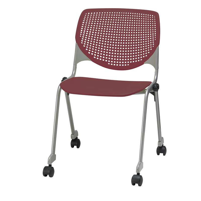 KFI KOOL Stack Chair - Casters - Burgundy