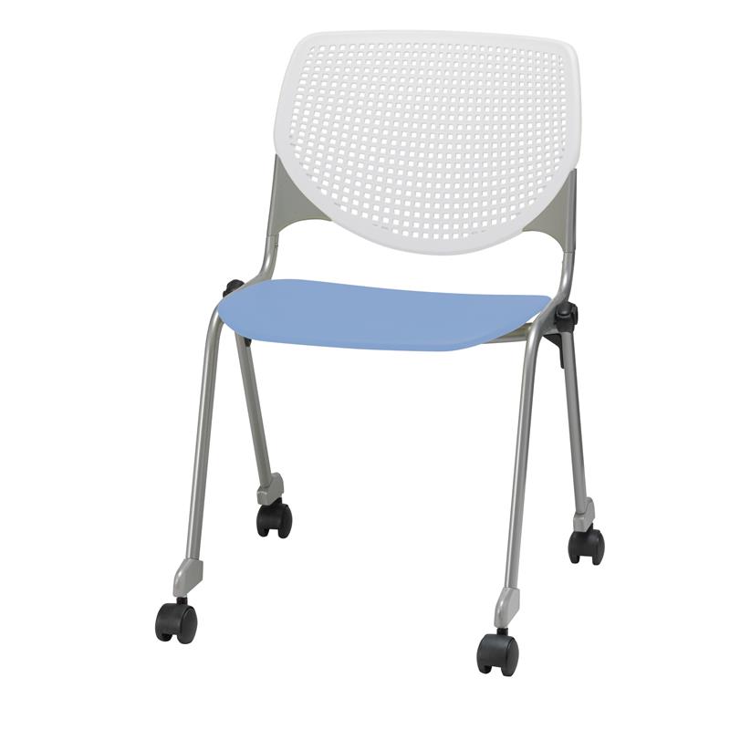 KFI KOOL Stack Chair - Casters - White Back - Peri Blue Seat