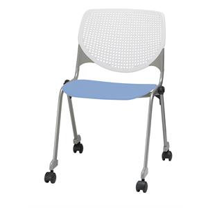 kfi kool stack chair - casters - white back - peri blue seat