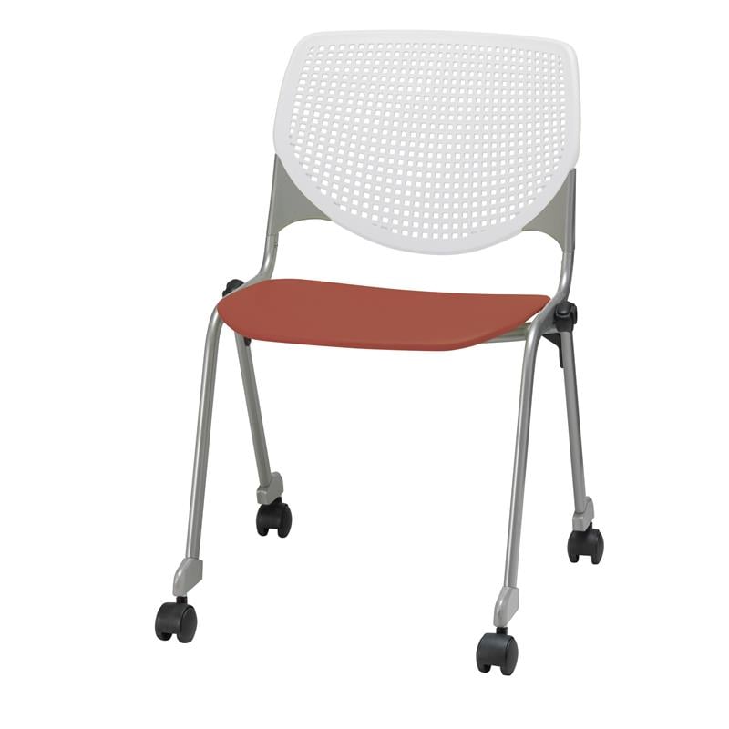KFI KOOL Stack Chair - Casters - White Back - Coral Seat