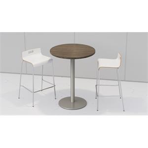 KFI 30&quot Round Bistro Table - Teak - 2 White Jive Barstools