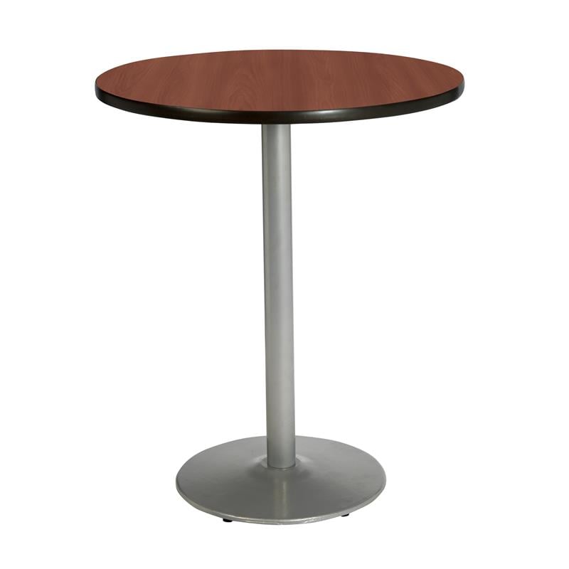 KFI Dark Mahogany 30in Bistro Table with Round Silver Base
