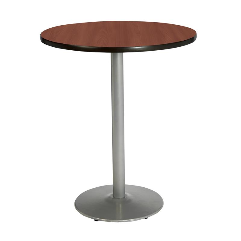 KFI Dark Mahogany 30in Bistro Table with Round Silver Base