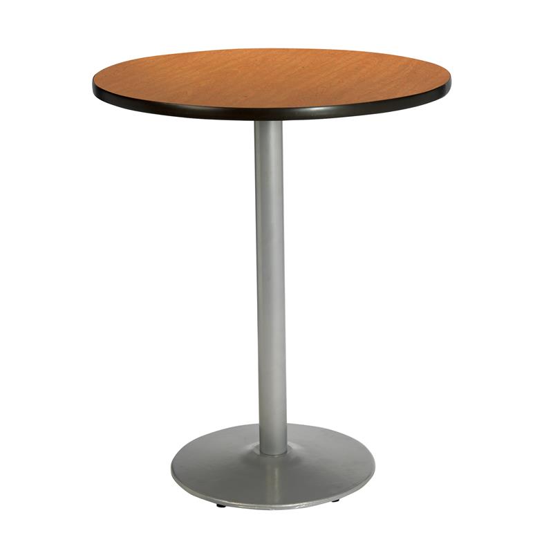 KFI Medium Oak 30in Bistro Table with Round Silver Base