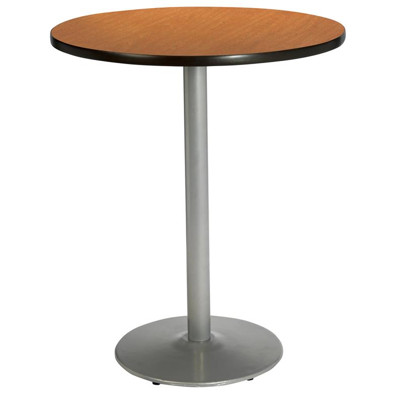 KFI Medium Oak 30in Bistro Table with Round Silver Base