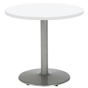 KFI Mode 30&quot Round Breakroom Table with White Round Silver Base Counter Height