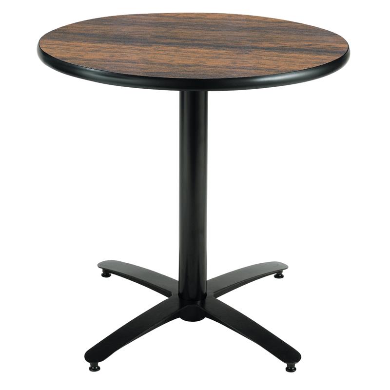 KFI 30in Walnut Round Breakroom Table with Arched X Base