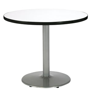 KFI Crisp Linen 36im Breakroom Table with Round Silver Base