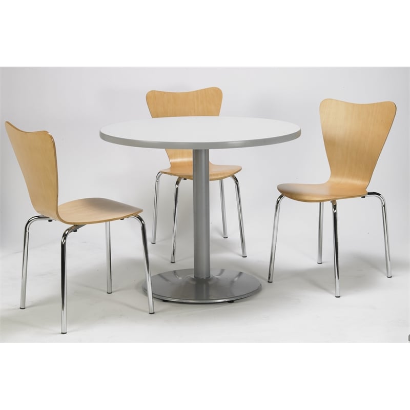 KFI Crisp Linen 36im Breakroom Table with Round Silver Base