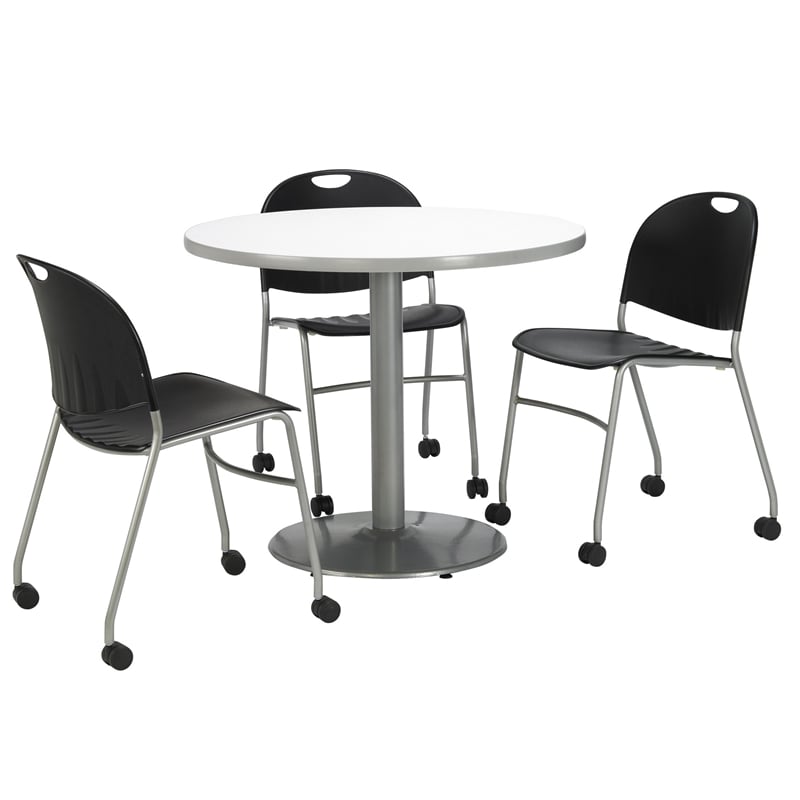 KFI Crisp Linen 36im Breakroom Table with Round Silver Base